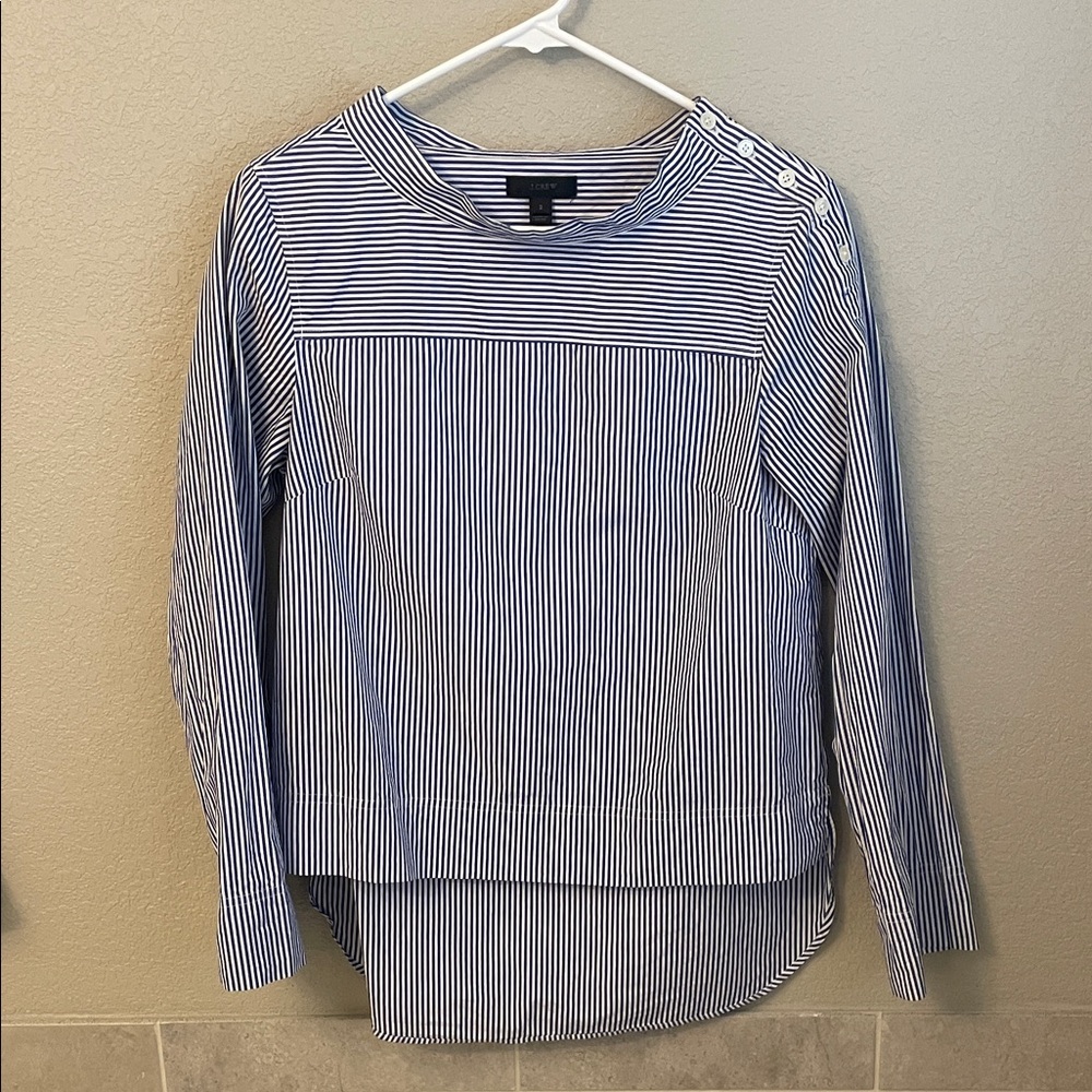 J.CREW Funnel neck Striped Shirt COBALT CLASSIC STRIPE